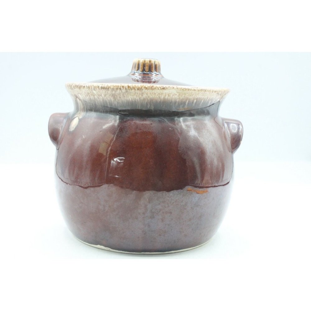 Hull Pottery Mirror Brown Drip 2 Qt. Bean Pot w/Lid